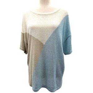 Wishlist Colorblock OversizBlue Cream & Sage‎ Looseknit Short Sleeve Top Medium